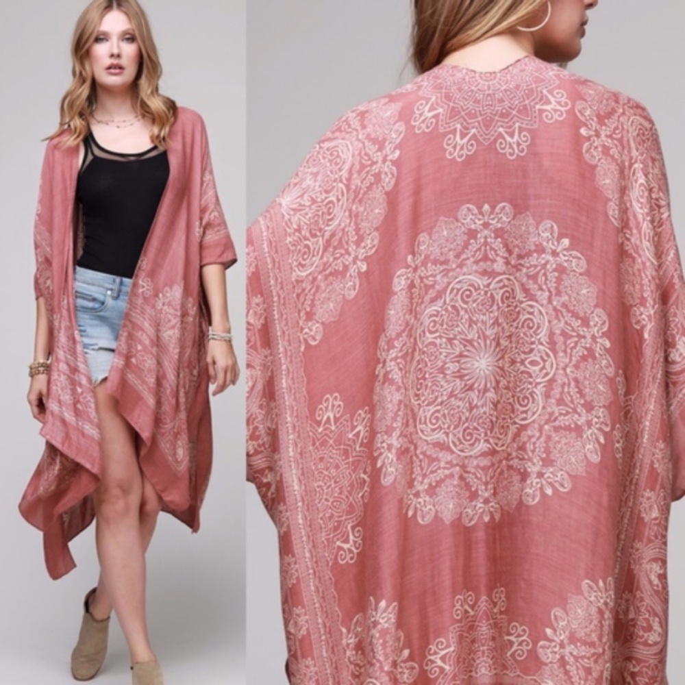 #51 Boho Mandala Lotus Print Kimono beach Cover up